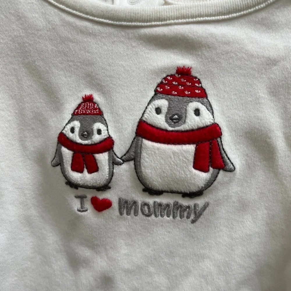 Gymboree 3-6M White and Red I Heart Mommy Penguin Long Sleeve Girls Top Blouse
